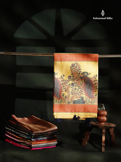 Beautiful Dark Peach Menakari Work Butta Muga Cotton Saree With Blouse