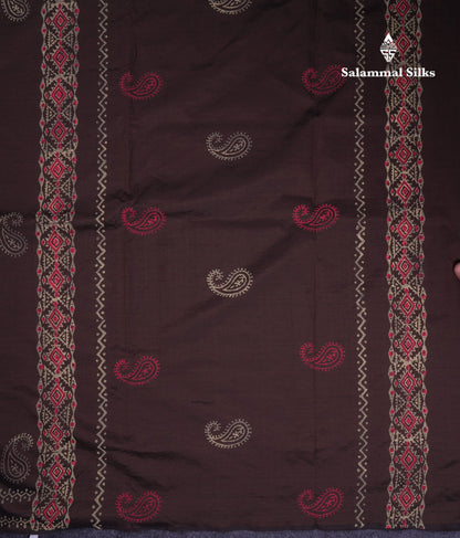 Beautiful Brown South Cotton Printed Saree With Contrast Cream Grey Blouse
