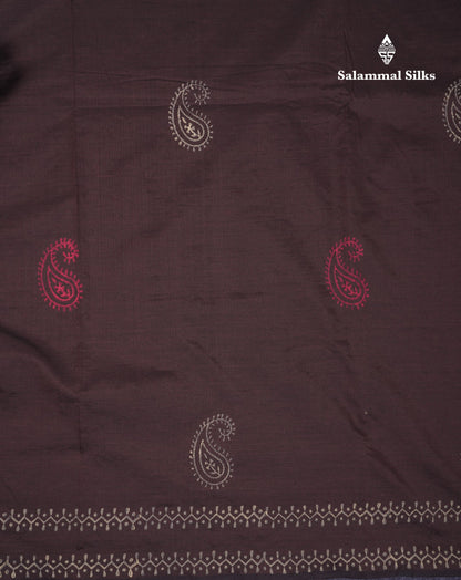 Beautiful Brown South Cotton Printed Saree With Contrast Cream Grey Blouse