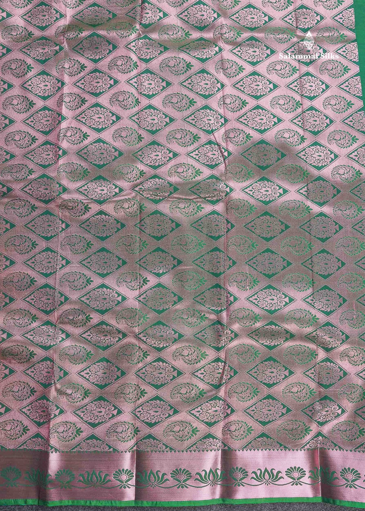 Semi Silk Saree - Light Orange Colour Body With Contrast Saffire Green Blouse