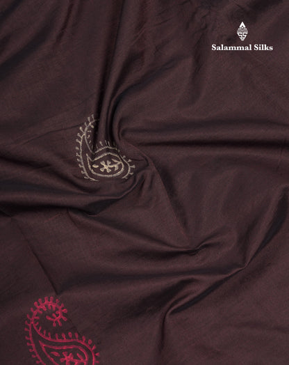 Beautiful Brown South Cotton Printed Saree With Contrast Cream Grey Blouse