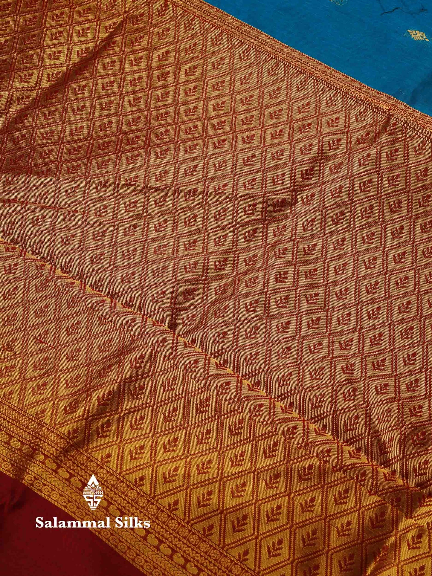 Beautiful Peacock Green Zari Butta Semi Silk Cotton Saree With Contrast Chilly Red Traditional Border