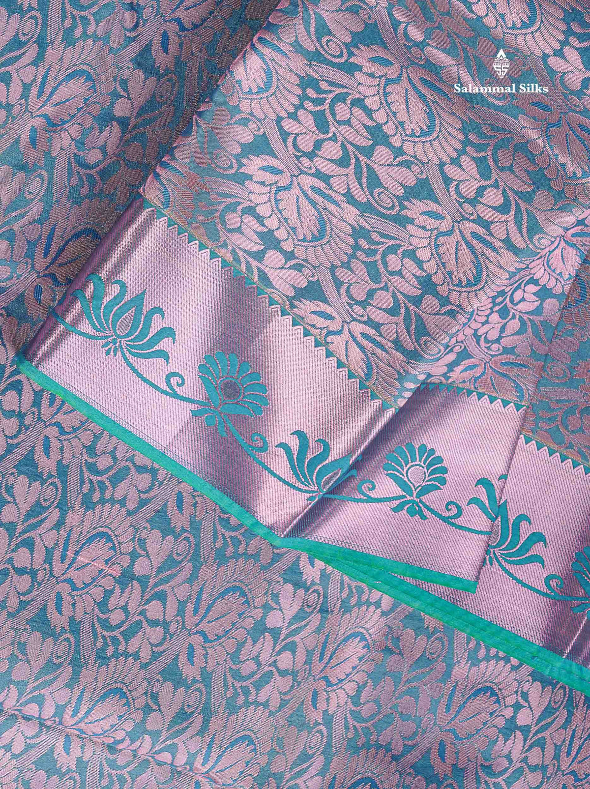 Semi Silk Saree - Light Orange Colour Body With Contrast Saffire Green Blouse
