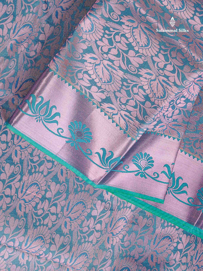 Semi Silk Saree - Light Orange Colour Body With Contrast Saffire Green Blouse