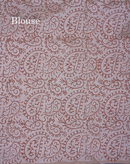 Beautiful Brown South Cotton Printed Saree With Contrast Cream Grey Blouse