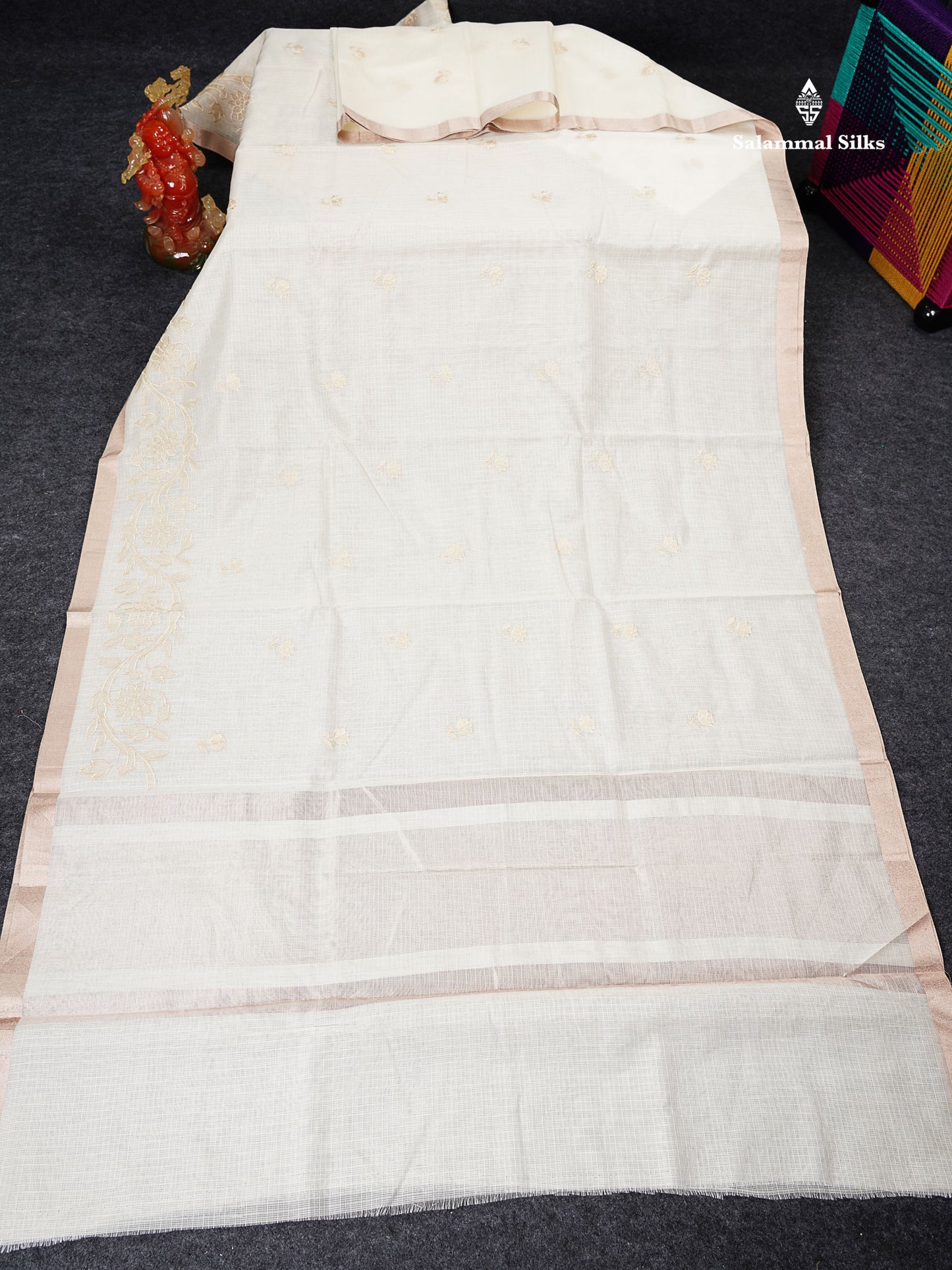 Cotton Mix Saree -   Sky Blue Embroidery Work Fancy Saree Along With Small Ribbon Border