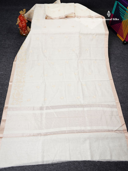 Cotton Mix Saree -   Sky Blue Embroidery Work Fancy Saree Along With Small Ribbon Border