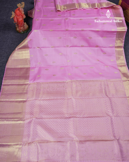 Beautiful Light Pink Pure Kanjivaram Silk Saree With Traditional Evening Morning Border