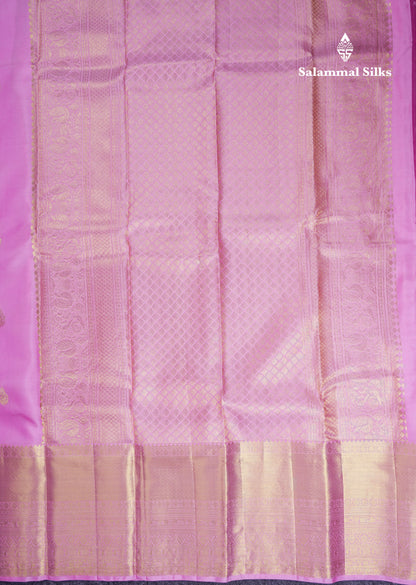 Beautiful Light Pink Pure Kanjivaram Silk Saree With Traditional Evening Morning Border