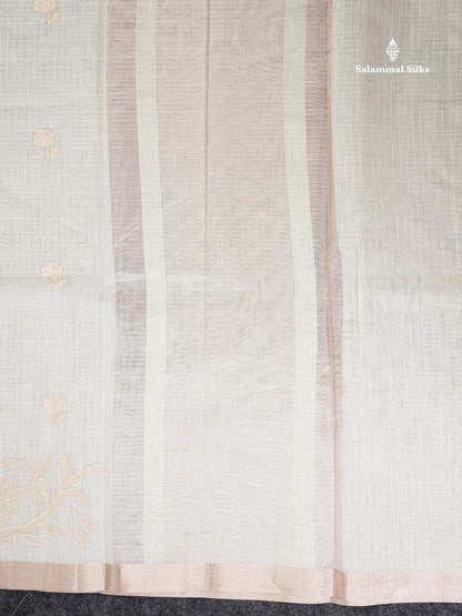 Cotton Mix Saree -   Sky Blue Embroidery Work Fancy Saree Along With Small Ribbon Border