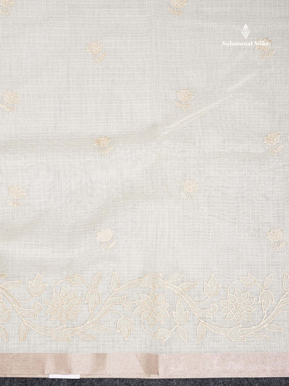 Cotton Mix Saree -   Sky Blue Embroidery Work Fancy Saree Along With Small Ribbon Border