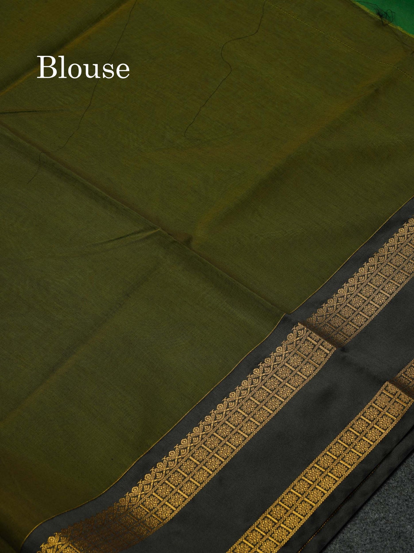 Beautiful Green Semi Silk Cotton Saree With Contrast Black Traditional Gap Border