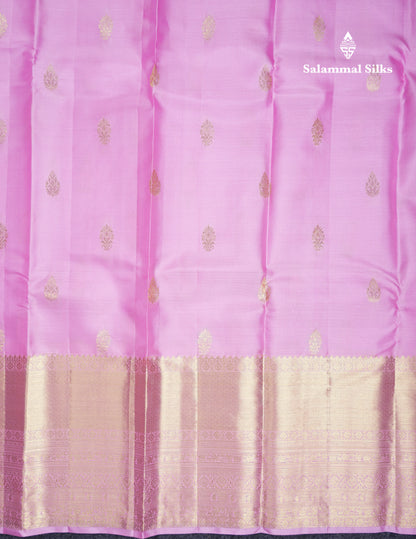 Beautiful Light Pink Pure Kanjivaram Silk Saree With Traditional Evening Morning Border