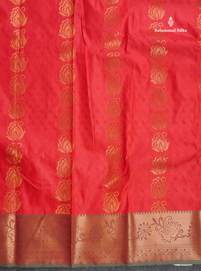 Semi Silk Saree - Red Colour Body With Contrast Dual Tone Green Blouse