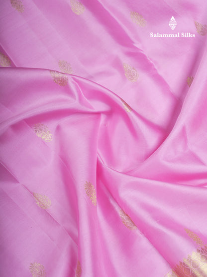 Beautiful Light Pink Pure Kanjivaram Silk Saree With Traditional Evening Morning Border