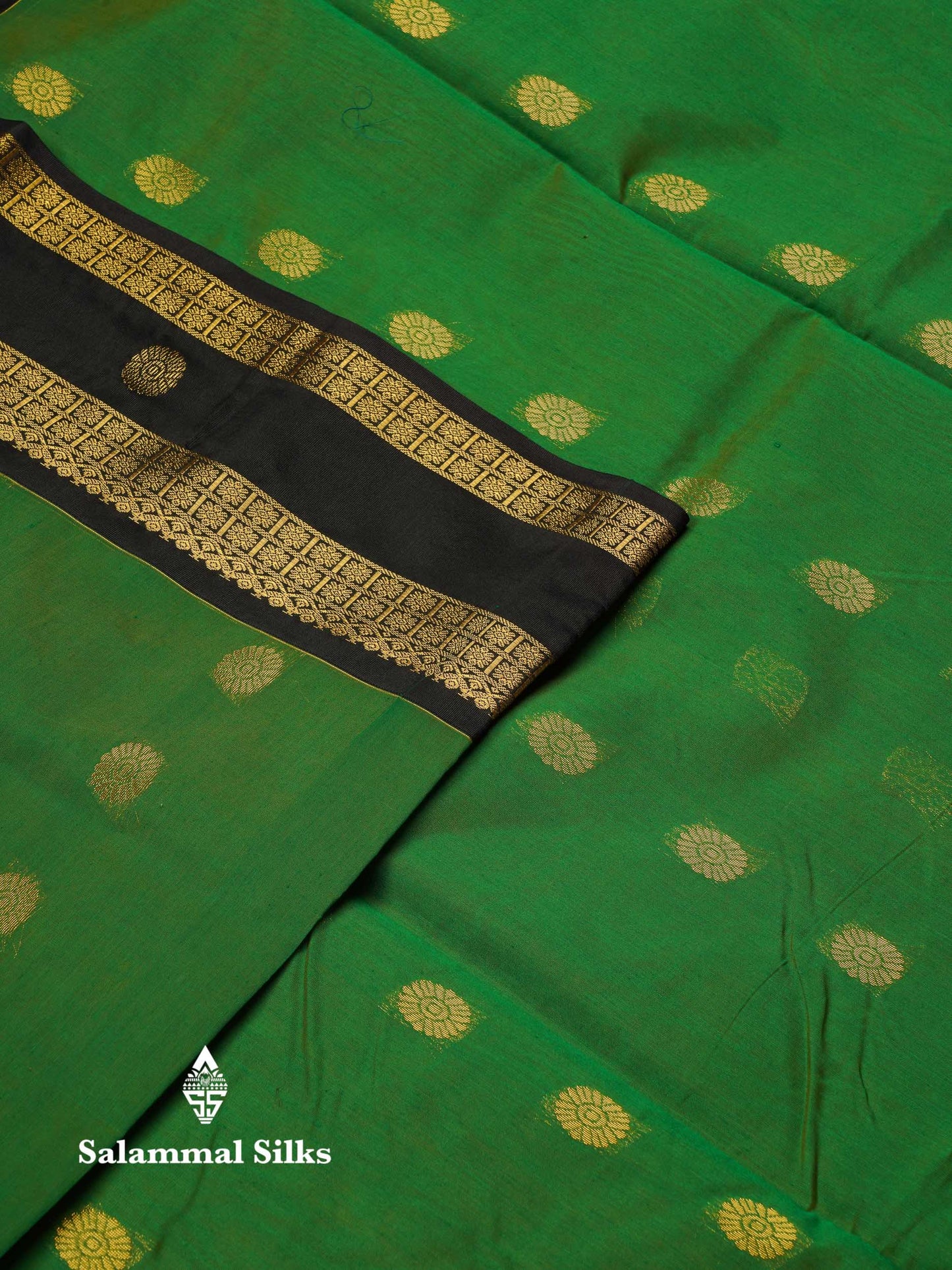 Beautiful Green Semi Silk Cotton Saree With Contrast Black Traditional Gap Border