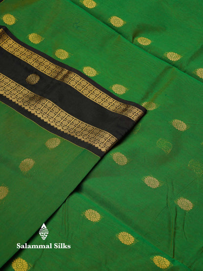 Beautiful Green Semi Silk Cotton Saree With Contrast Black Traditional Gap Border