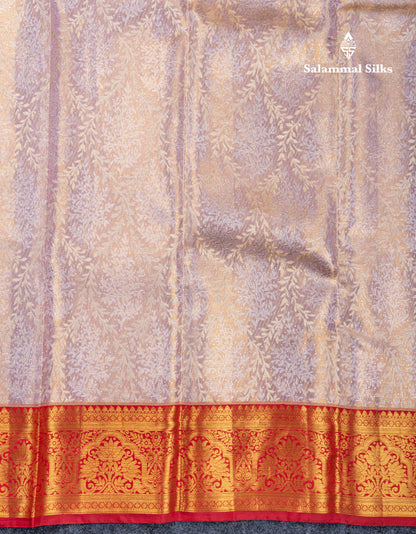 Light Lavender Tissue Bridal Pure Kanjivaram Silk Saree With Contrast Maroon Traditional Border