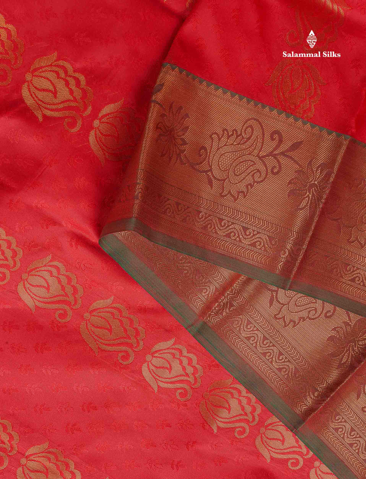 Semi Silk Saree - Red Colour Body With Contrast Dual Tone Green Blouse