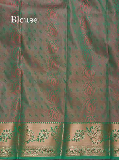 Semi Silk Saree - Red Colour Body With Contrast Dual Tone Green Blouse
