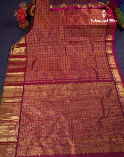 Beautiful Dark Maroon Mayil Chakaram Butta Checks Bridal Pure Kanjivaram Silk Saree With Traditional Evening Morning Border