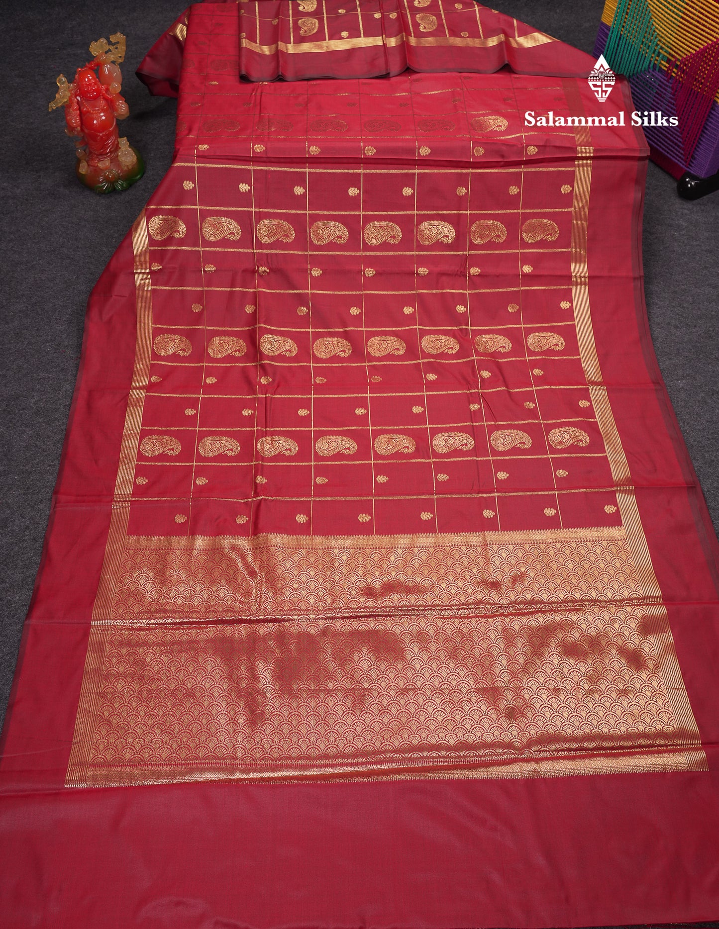 Beautiful Bottle Green Big Checks With Butta Semi Silk Saree With Designer Blouse