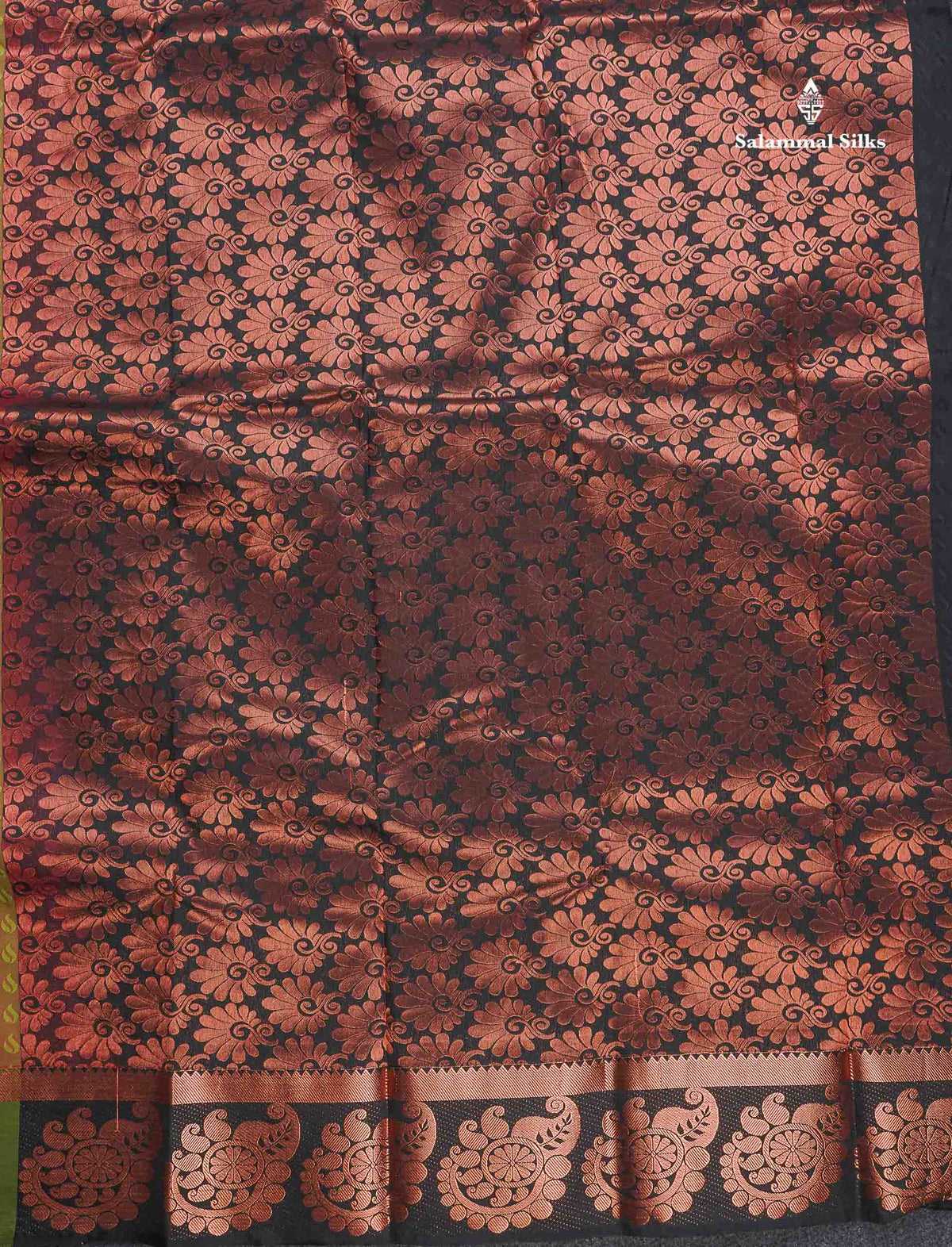Semi Silk Saree - Mehandi Green Colour Body With Contrast Black Blouse