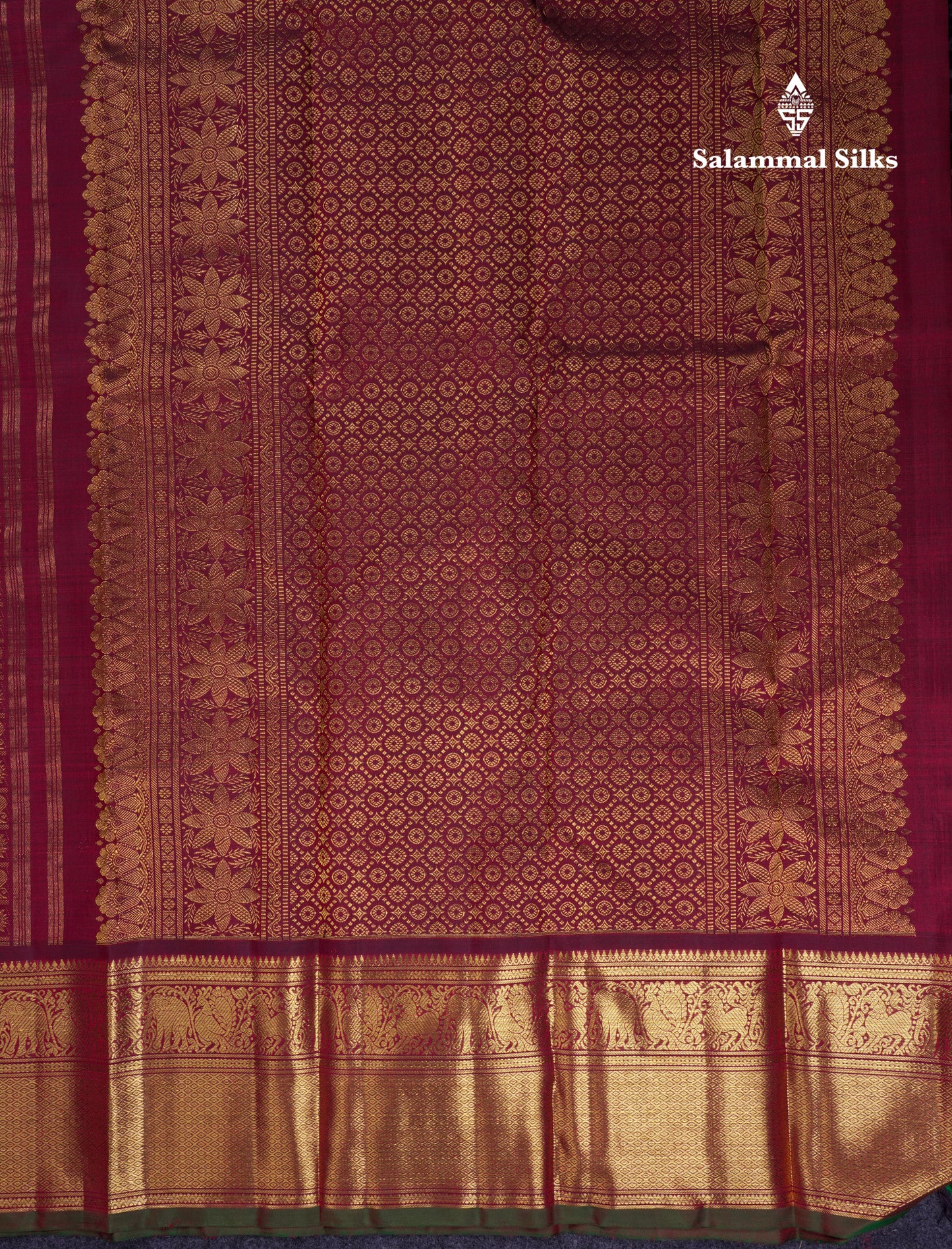 Beautiful Dark Maroon Mayil Chakaram Butta Checks Bridal Pure Kanjivaram Silk Saree With Traditional Evening Morning Border