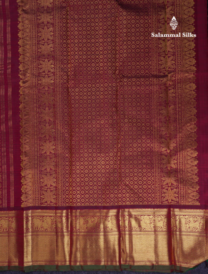 Beautiful Dark Maroon Mayil Chakaram Butta Checks Bridal Pure Kanjivaram Silk Saree With Traditional Evening Morning Border