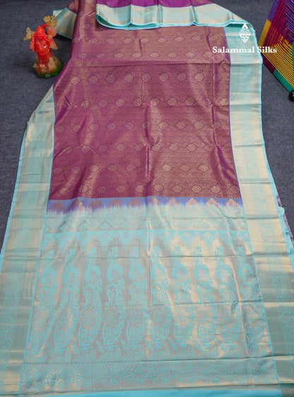Beautiful Violet Bridal Semi Silk Saree With Contrast Rexona Green Border