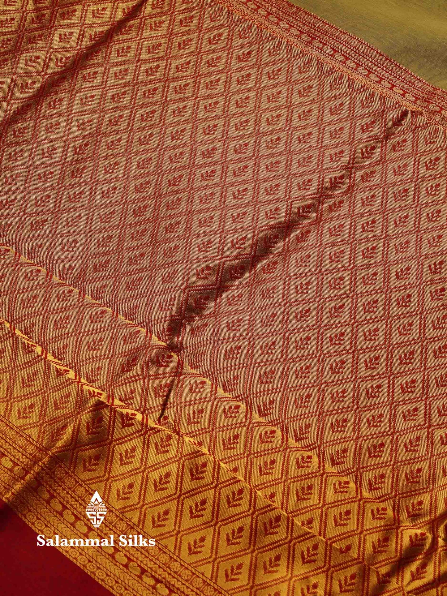 Beautiful Peacock Green Zari Butta Semi Silk Cotton Saree With Contrast Chilly Red Traditional Border