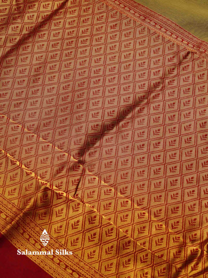 Beautiful Peacock Green Zari Butta Semi Silk Cotton Saree With Contrast Chilly Red Traditional Border