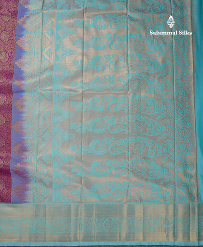Beautiful Violet Bridal Semi Silk Saree With Contrast Rexona Green Border