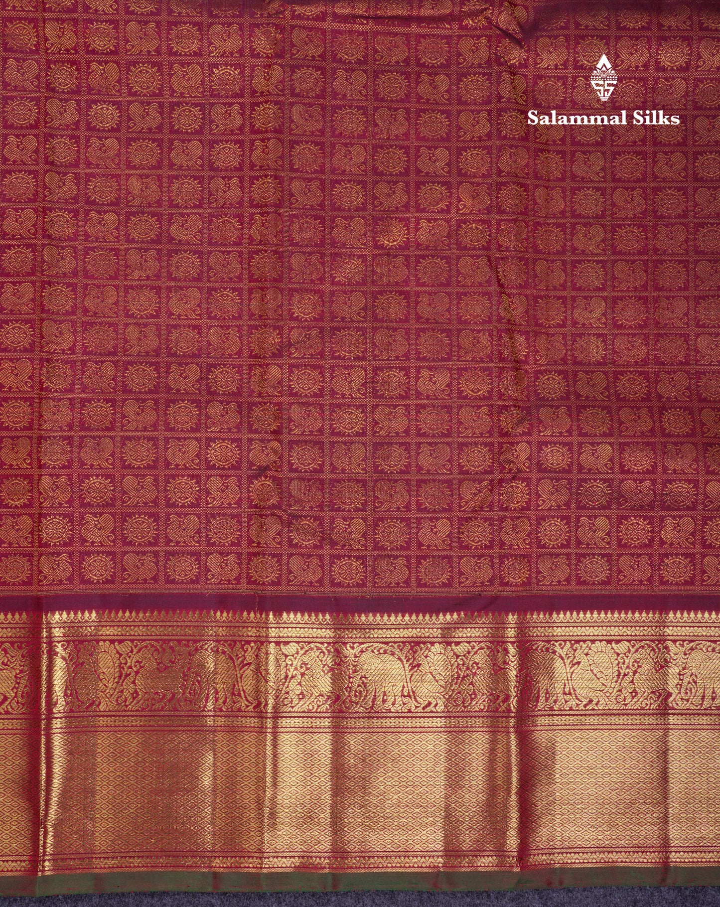 Beautiful Dark Maroon Mayil Chakaram Butta Checks Bridal Pure Kanjivaram Silk Saree With Traditional Evening Morning Border
