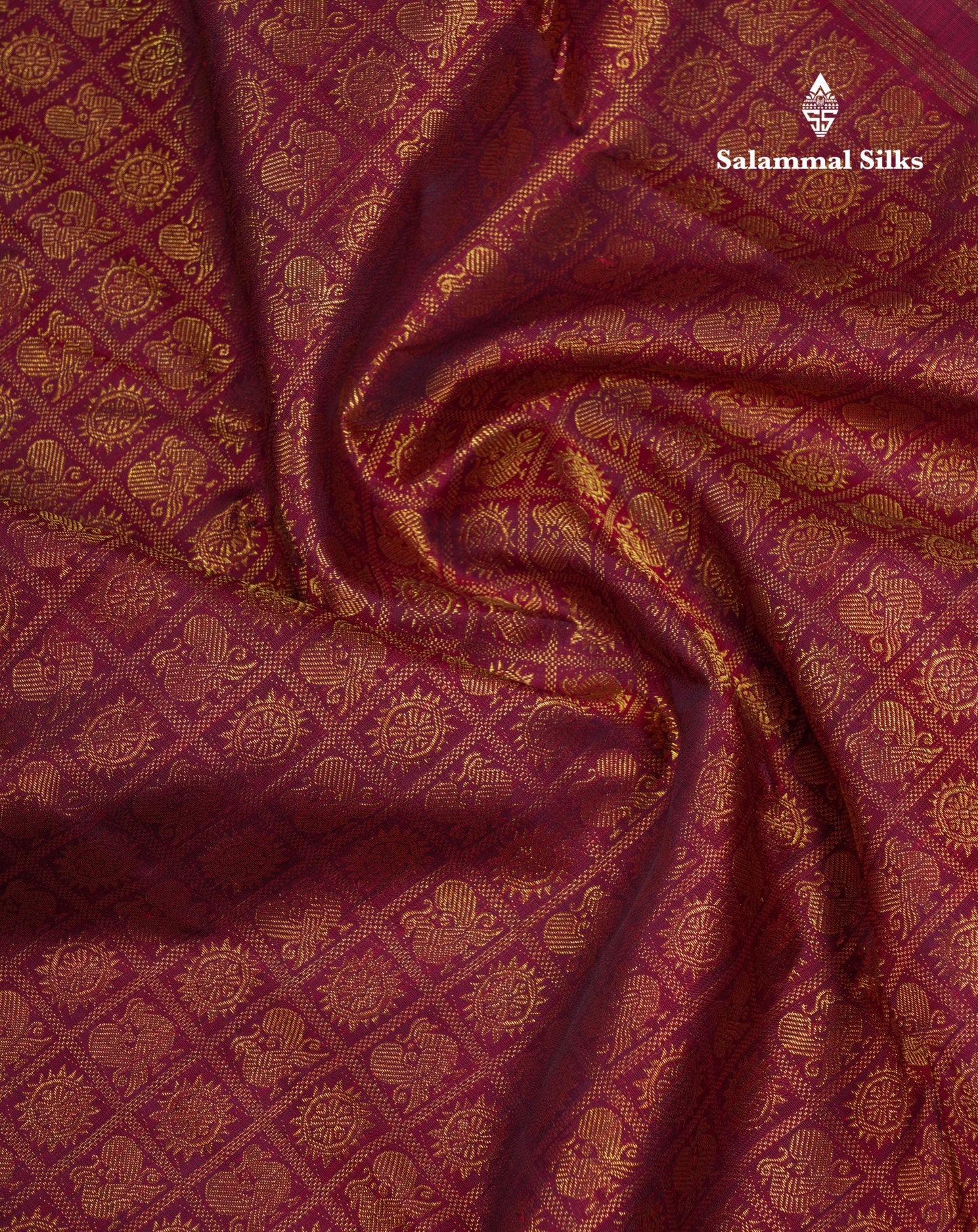 Beautiful Dark Maroon Mayil Chakaram Butta Checks Bridal Pure Kanjivaram Silk Saree With Traditional Evening Morning Border