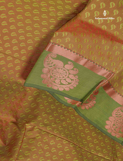 Semi Silk Saree - Mehandi Green Colour Body With Contrast Black Blouse