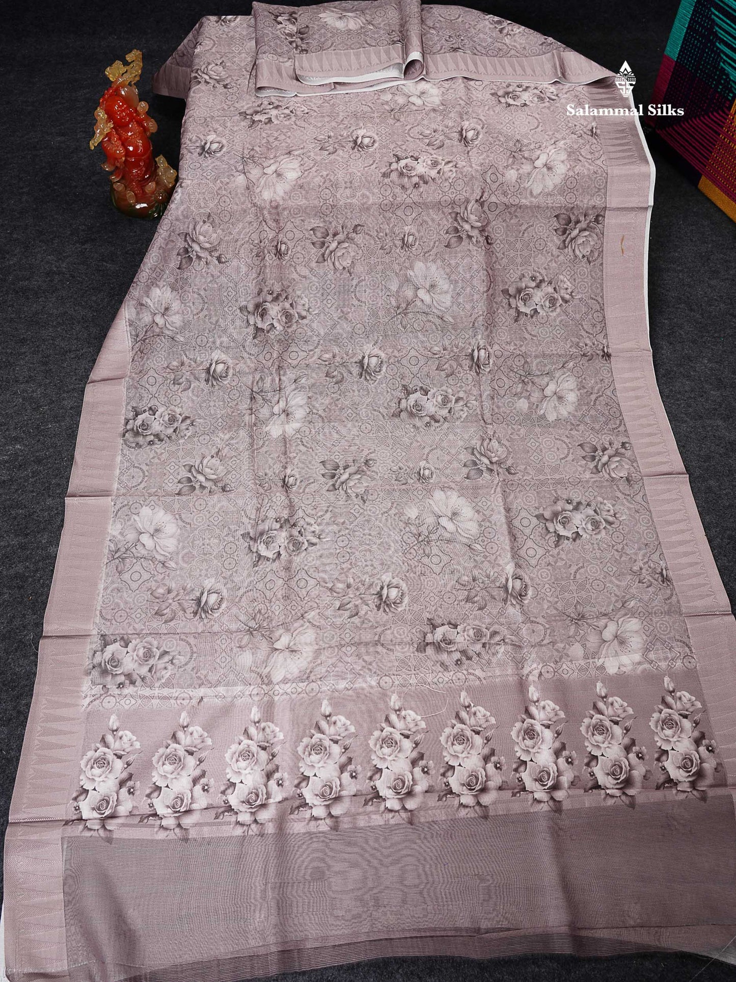 Kota Mix Saree - Light Chocolate Floral Design Along With Fancy Border