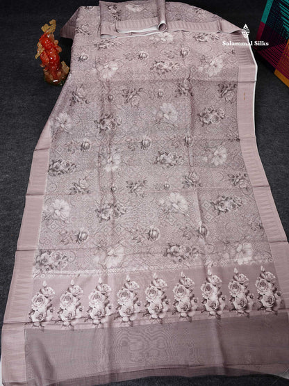 Kota Mix Saree - Light Chocolate Floral Design Along With Fancy Border