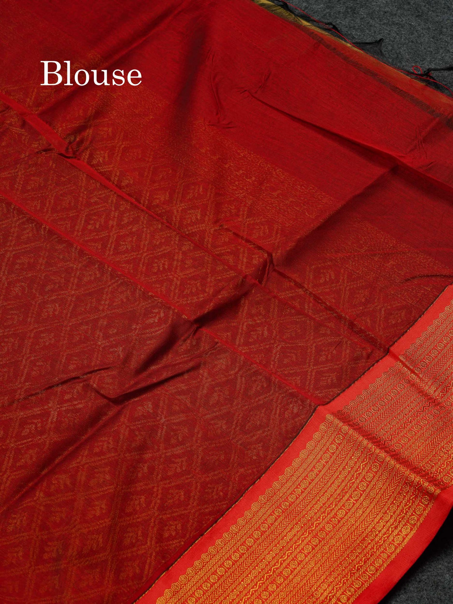 Beautiful Peacock Green Zari Butta Semi Silk Cotton Saree With Contrast Chilly Red Traditional Border