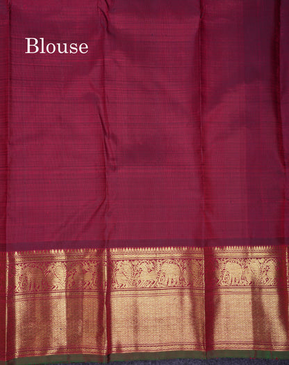Beautiful Dark Maroon Mayil Chakaram Butta Checks Bridal Pure Kanjivaram Silk Saree With Traditional Evening Morning Border