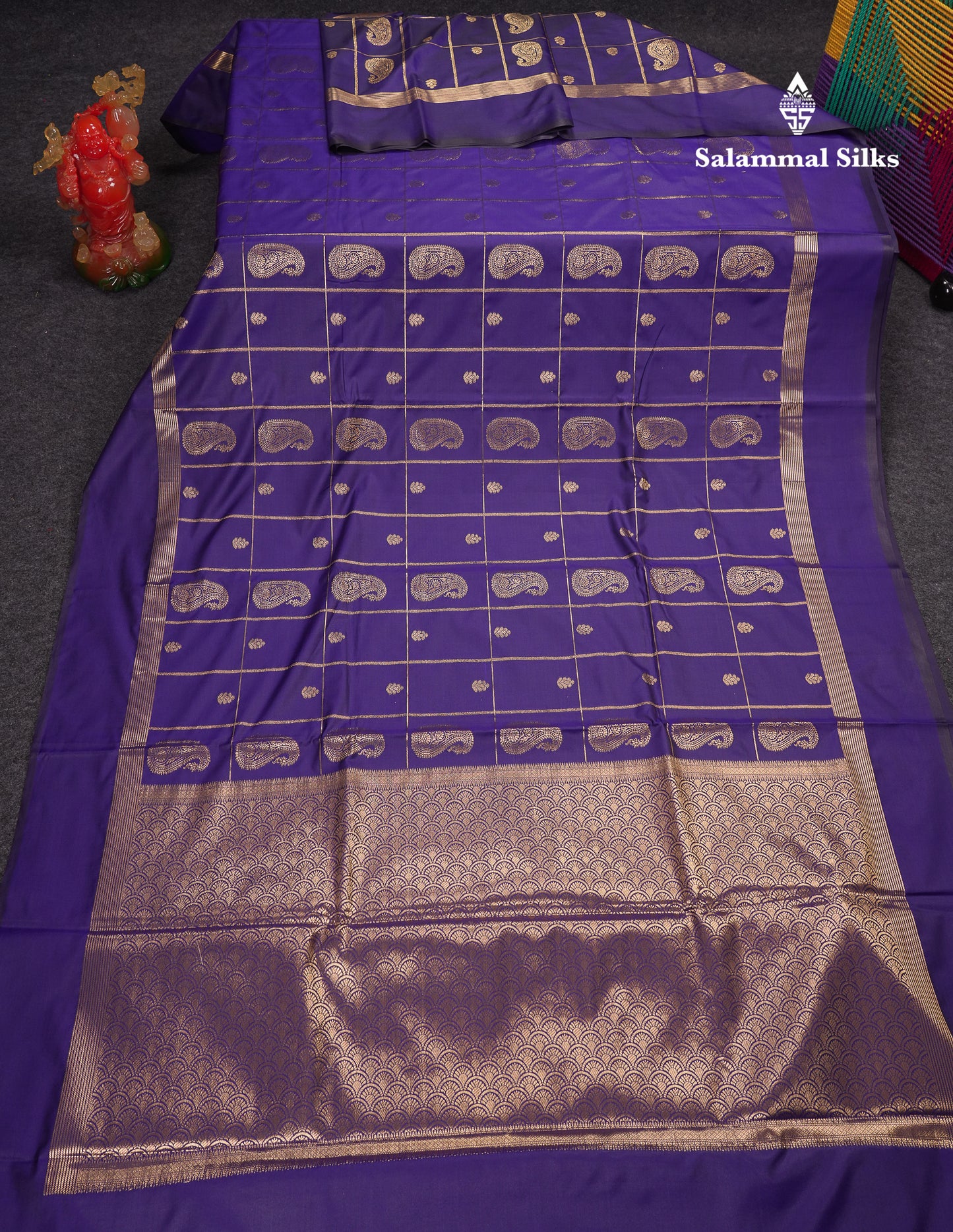 Beautiful Bottle Green Big Checks With Butta Semi Silk Saree With Designer Blouse