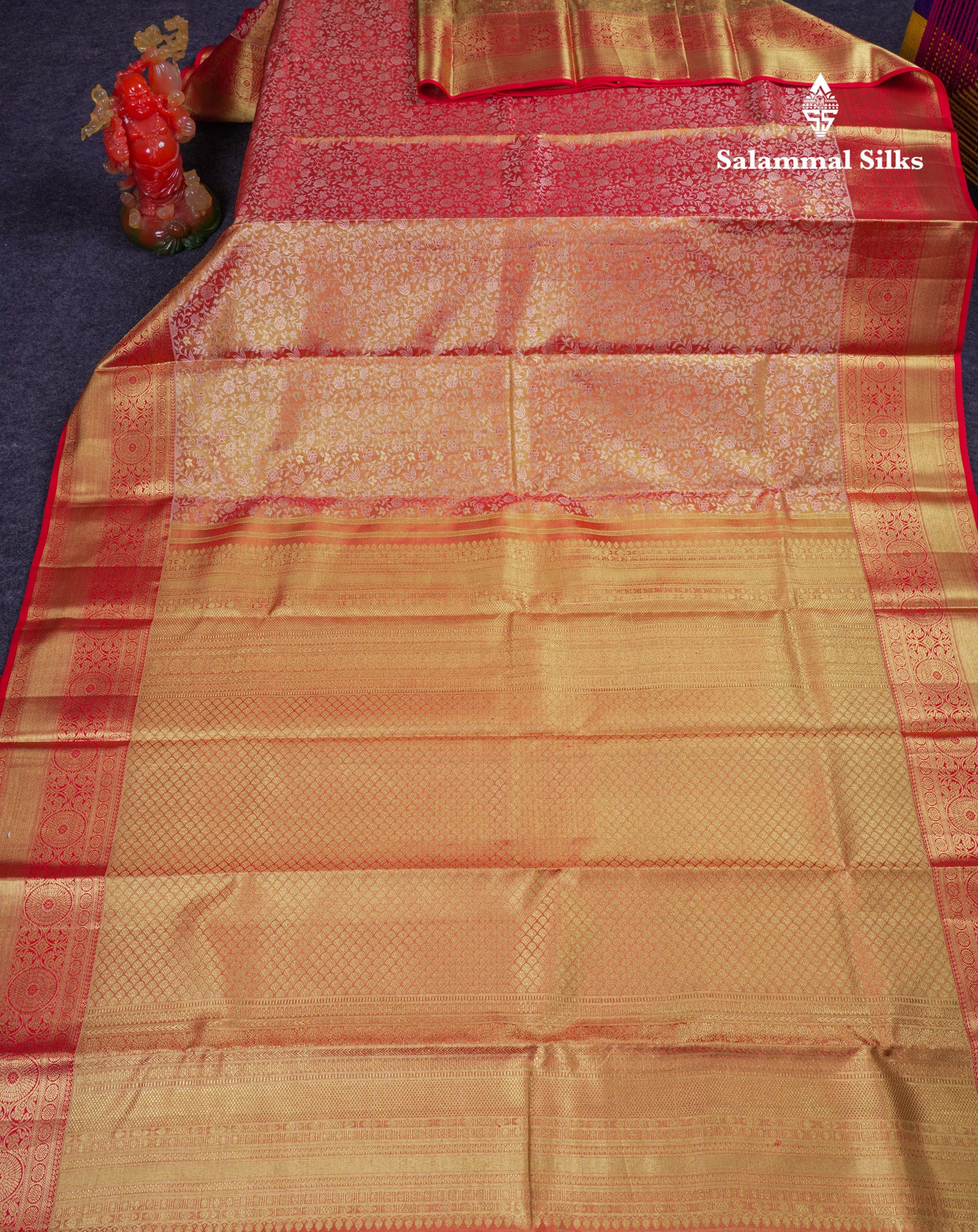 Beautiful Red Tissue Bridal Pure Kanjivaram Silk Saree With Traditional Border