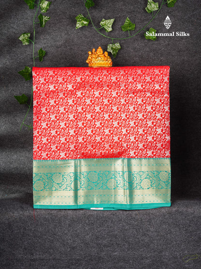 Semi Silk Pattu Pavadai (Red) With Sapphire Green Blouse 35.50"