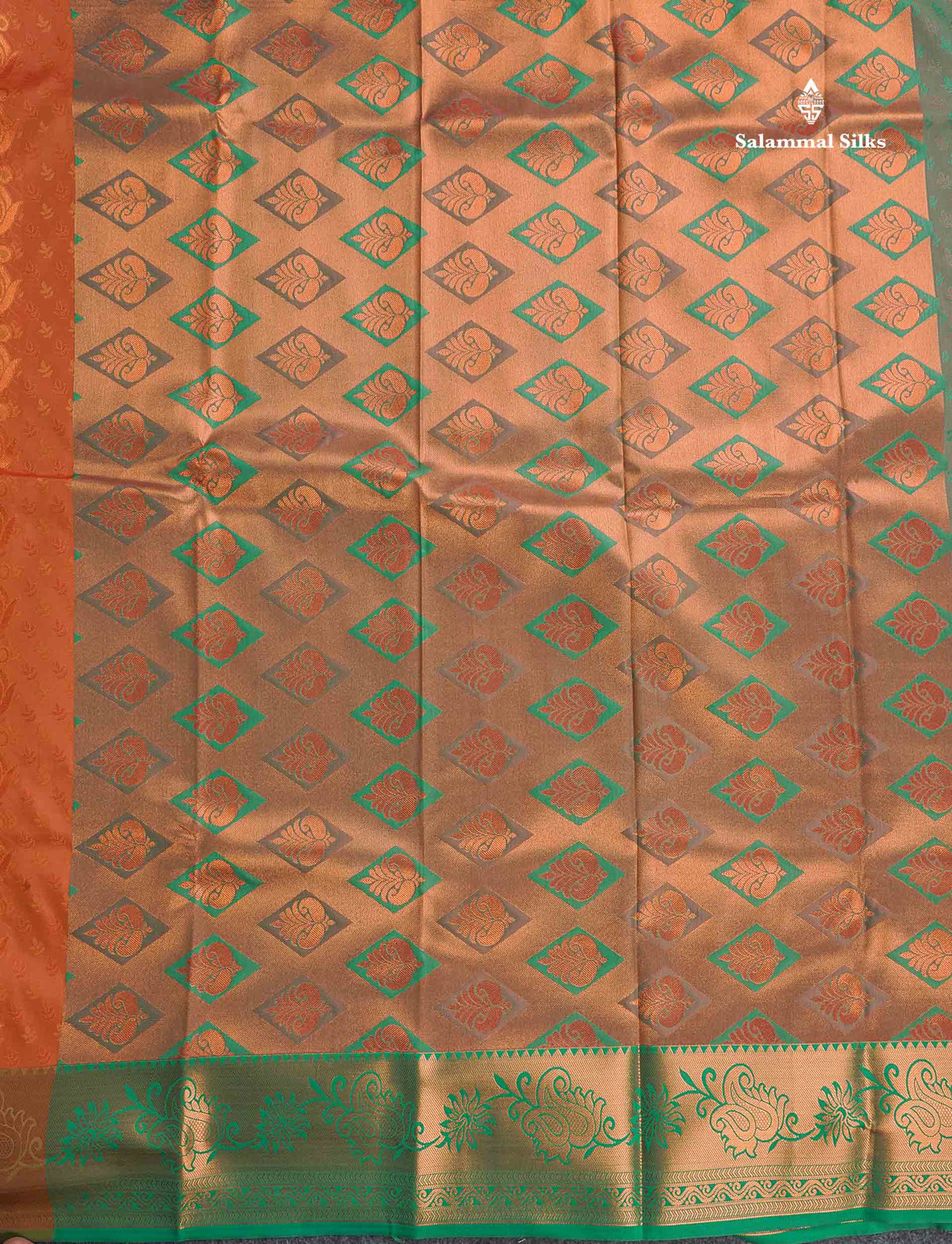 Semi Silk Saree - Red Colour Body With Contrast Dual Tone Green Blouse