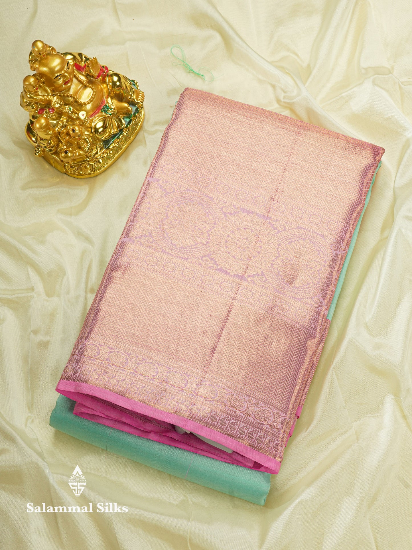 Pastel Blue Pure Kanjivaram Silk Saree with Contrast Baby Pink Long Border
