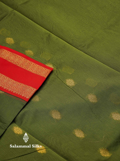 Beautiful Green Semi Silk Cotton Saree With Contrast Black Traditional Gap Border