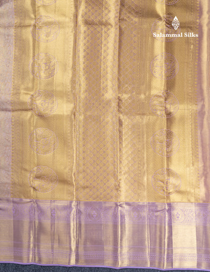 Light Pink Tissue Bridal Pure Kanjivaram Silk Saree With Contrast Light Lavender Traditional Evening Morning Border