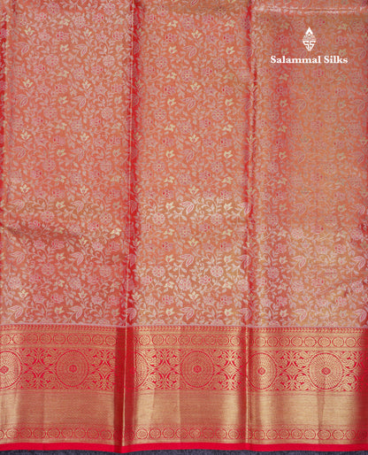 Beautiful Red Tissue Bridal Pure Kanjivaram Silk Saree With Traditional Border