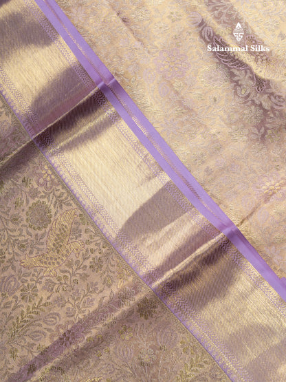 Light Pink Tissue Bridal Pure Kanjivaram Silk Saree With Contrast Light Lavender Traditional Evening Morning Border
