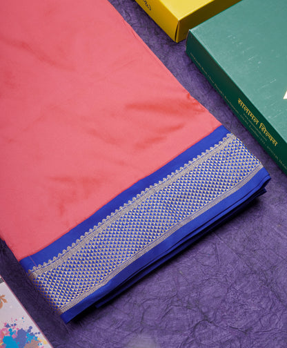 11 Yards Semi Silk Saree Rust Orange with Contrast Royal Blue Border